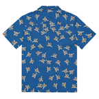 Cannon Beach button-up shirt — Cobalt — full printed back with the final approved scattered pattern; actual supplier digital mockup, not a manufactured sample.