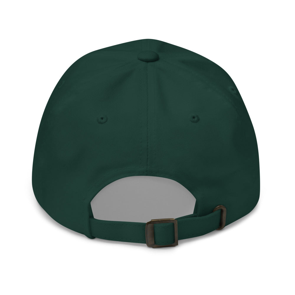 Sweet Trouble cap — Spruce — back and adjustable strap; no added back design embroidery; Yupoong 6245CM cotton twill; supplier digital mockup.