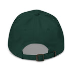 Sweet Trouble cap — Spruce — back and adjustable strap; no added back design embroidery; Yupoong 6245CM cotton twill; supplier digital mockup.