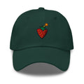 Sweet Trouble cap — Spruce — full front with approved flat embroidery design; Yupoong 6245CM cotton twill; supplier digital mockup.