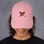 Slop Cannon Short Fuse Dad Cap — Pink — adult model front; exact supplier cap composited onto a digitally generated model; digital mockup, cap only; embroidery preview is not a sewn sample.