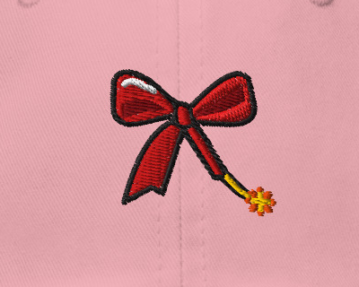 Short Fuse cap — Pink — literal detail crop of supplier simulated embroidery preview; not a sewn sample or a stitch-path proof; Yupoong 6245CM cotton twill; supplier digital mockup.