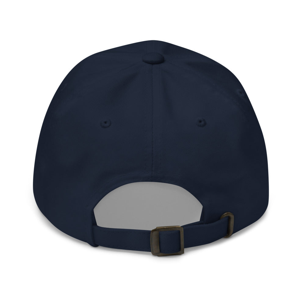 Bad Luck Club cap — Navy — back and adjustable strap; no added back design embroidery; Yupoong 6245CM cotton twill; supplier digital mockup.