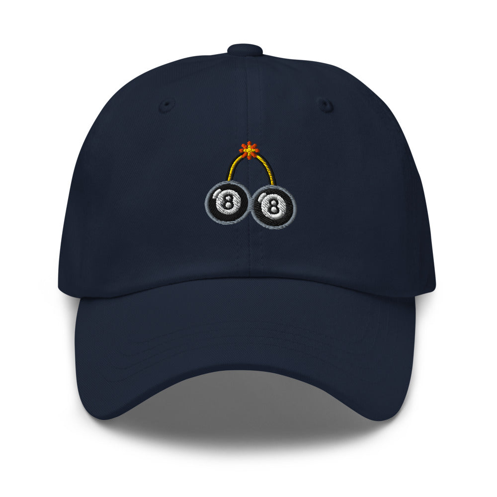 Bad Luck Club cap — Navy — full front with approved flat embroidery design; Yupoong 6245CM cotton twill; supplier digital mockup.
