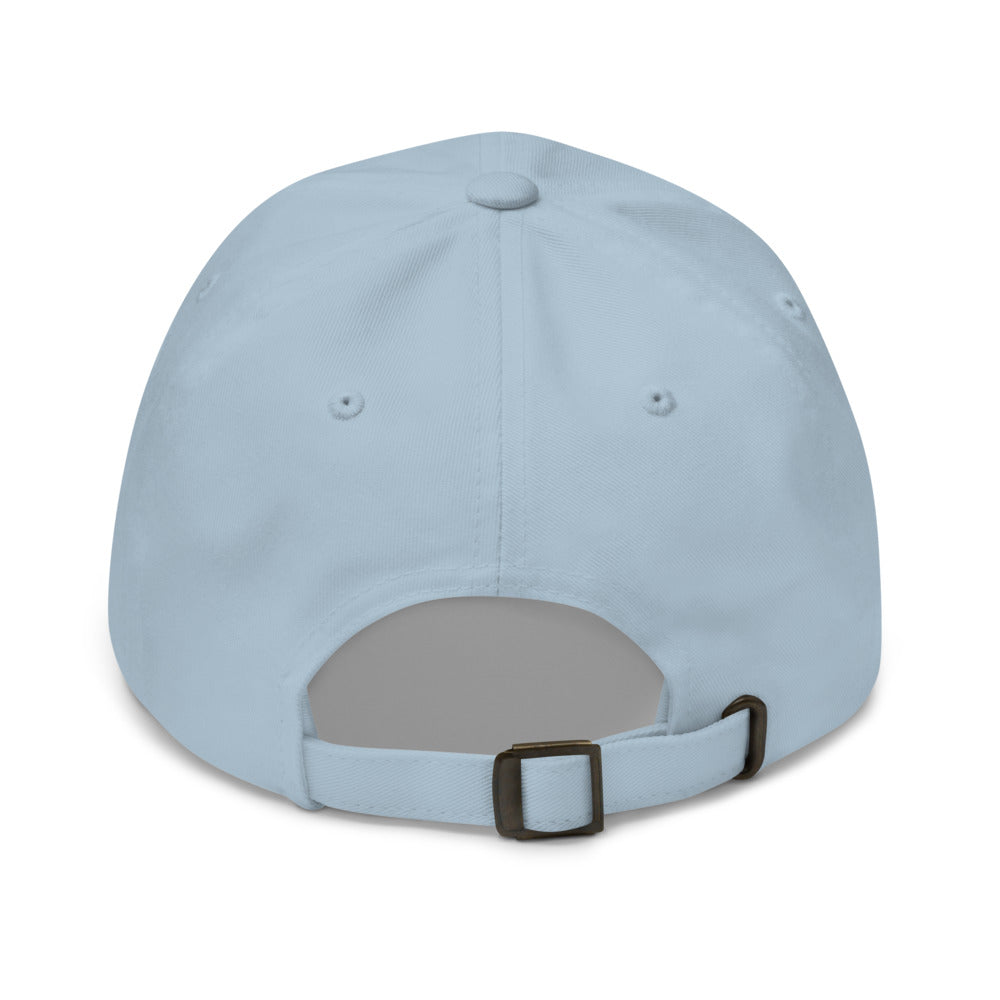 Play With Fire cap — Light Blue — back and adjustable strap; no added back design embroidery; Yupoong 6245CM cotton twill; supplier digital mockup.