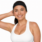 Slop Cannon Loaded Headband — Black — model-worn front view; headband only; clothing excluded; printed straight polyester/elastane band; digital model composite with exact supplier headband; not a manufactured-sample photograph.