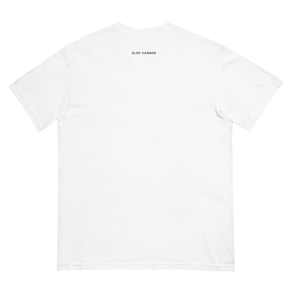 MAGAtard Deep State Tee in White — Printful digital back mockup showing small Slop Cannon print below the rear collar, with the rest of the back unprinted.