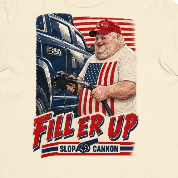 MAGAtard Fill Er Up Tee in Ivory — front print detail cropped from the exact Printful digital mockup; not a manufactured sample photograph.