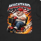 MAGAtard Full Throttle Tee in Black — front print detail cropped from the exact Printful digital mockup; not a manufactured sample photograph.