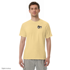 Cannon Boys S-Pool Tee - Butter Yellow — Butter Yellow — adult model front view with exact configured artwork; tee only, styling bottoms excluded; Comfort Colors 1717; digital model composite, not a manufactured sample.