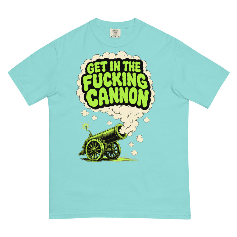 Smoke Signal tee — Lagoon Blue — full front with approved maximum-size artwork; Comfort Colors 1717 garment-dyed heavyweight tee; actual configured Lagoon Blue; tee only. Supplier digital mockup.