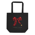 Short Fuse tote — Black — full front with approved bow, fuse and pale lettering; Econscious EC8000 organic cotton tote; supplier digital mockup.