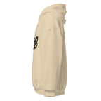Wiglet Slop Script Hoodie — Sand / Black — actual left side with blank sleeve; Gildan 18500; supplier digital mockup.