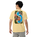 Cannon Boys S-Pool Tee — Butter Yellow in Butter — supplier digital mockup on a model, back view of the configured garment and print; sleeves are unprinted.