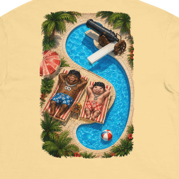 Cannon Boys S-Pool Tee — Butter Yellow in Butter — back print detail cropped from the exact Printful digital mockup; not a manufactured sample photograph.