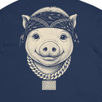 Little Cannon Boy Head Tee — Faded Navy in True Navy — back print detail cropped from the exact Printful digital mockup; not a manufactured sample photograph.
