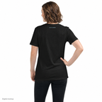 My Own Propane — Black — back model view showing outside-neckline print; tee only; Bella + Canvas 6400 Black; digital model and artwork composite illustrating placement; not a manufactured sample photograph.