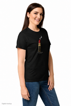 Slop Cannon Loaded Women's Tee — Black — three-quarter model view with exact configured artwork; digital composite checked against the supplier preview. Tee only; other clothing is styling and is not included.