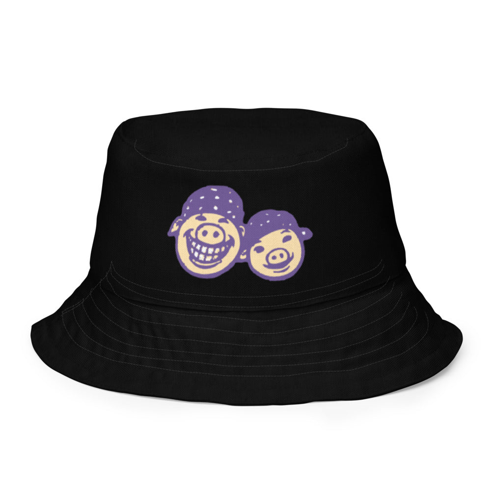 Slop Cannon Reversible Bucket Hat — C10 Cannon Boyz - Black / Purple — Outside front with the approved printed design; exact polyester supplier bucket hat, digital mockup, one hat only. Actual print colors may vary slightly.