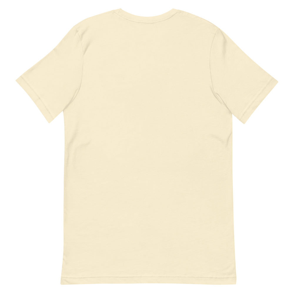 Slop Script Tee — Natural / Black — Clean blank back. Exact Bella + Canvas 3001 supplier digital mockup. One tee only; styling bottoms not included.