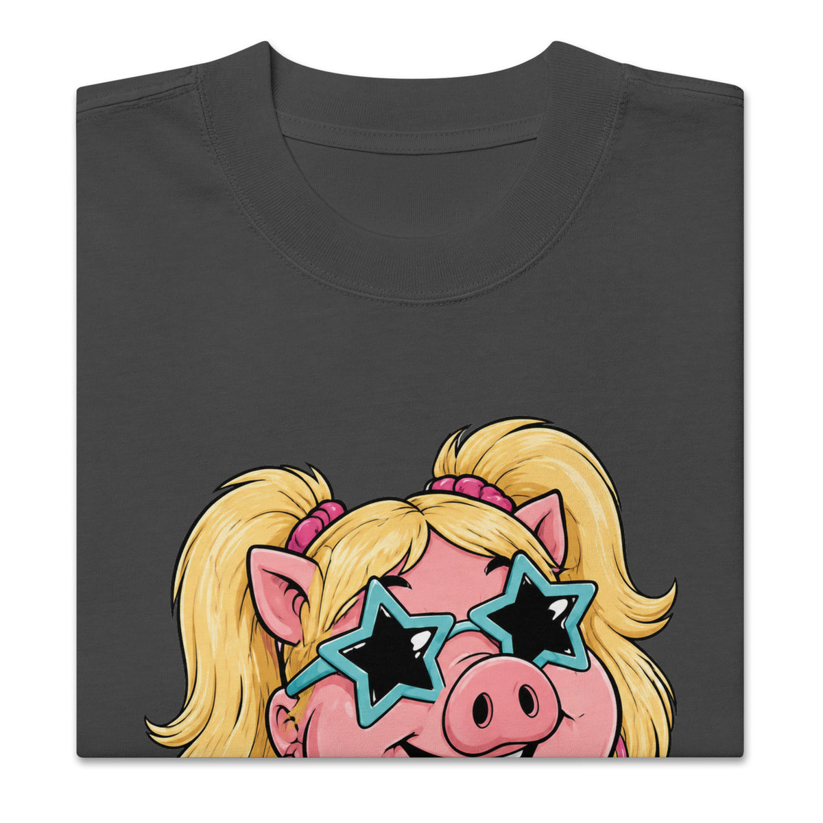Wigette Star Shades Tee in Faded Black - folded front garment view