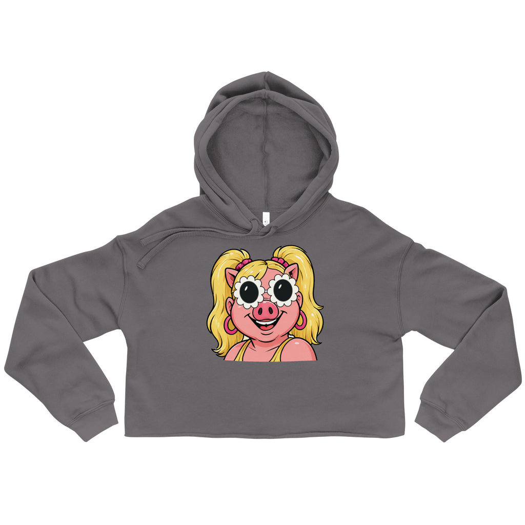 Wigette Daisy Shades cropped hoodie in Storm, flat front view