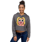Woman wearing the Wigette Daisy Shades cropped hoodie in Storm, front view