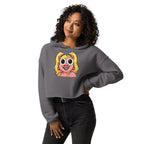 Woman wearing the Wigette Daisy Shades cropped hoodie in Storm with hand on hip