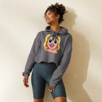 Woman wearing the Wigette Daisy Shades cropped hoodie in Storm, lifestyle view