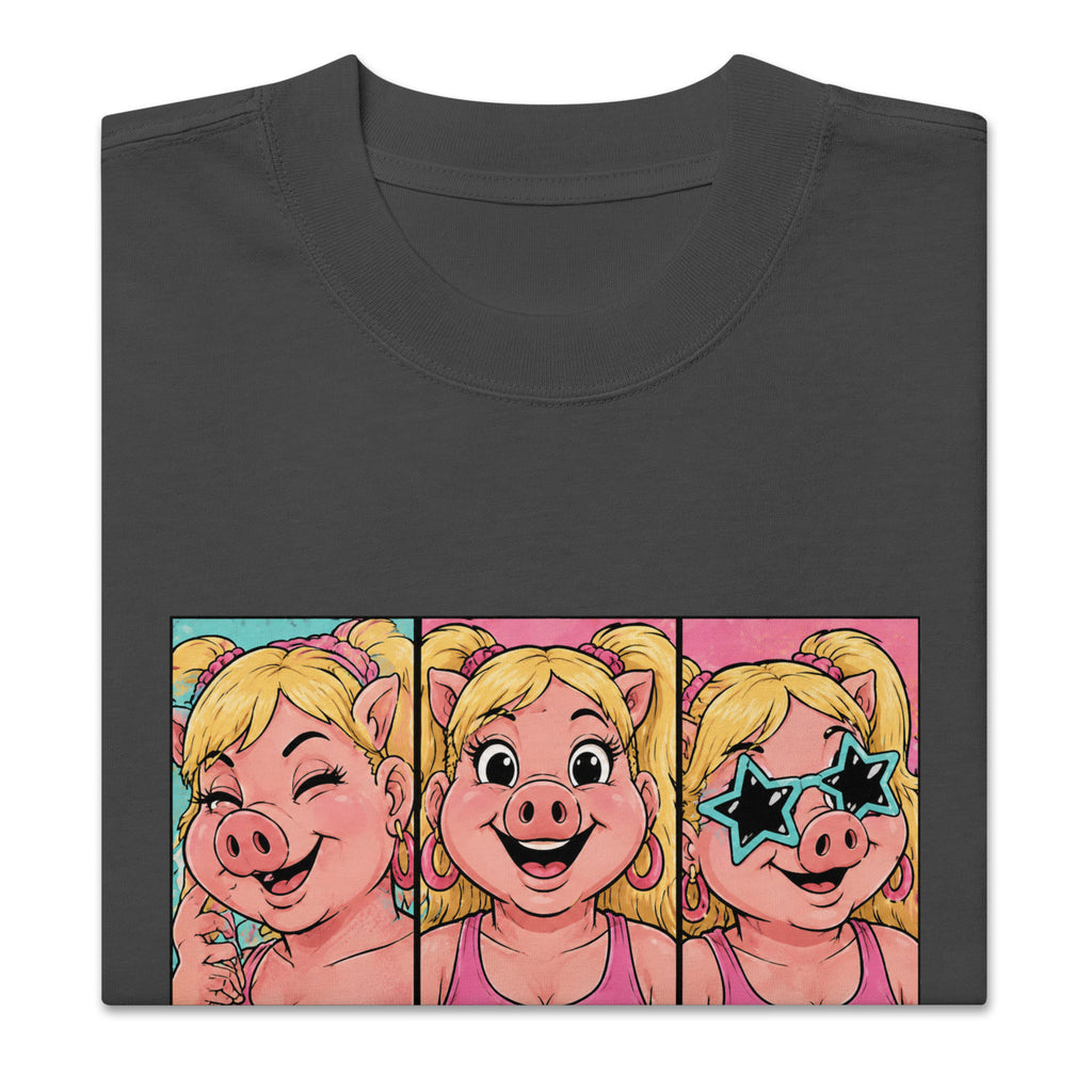 Wigette Triple Take Tee in Faded Black - folded front garment view