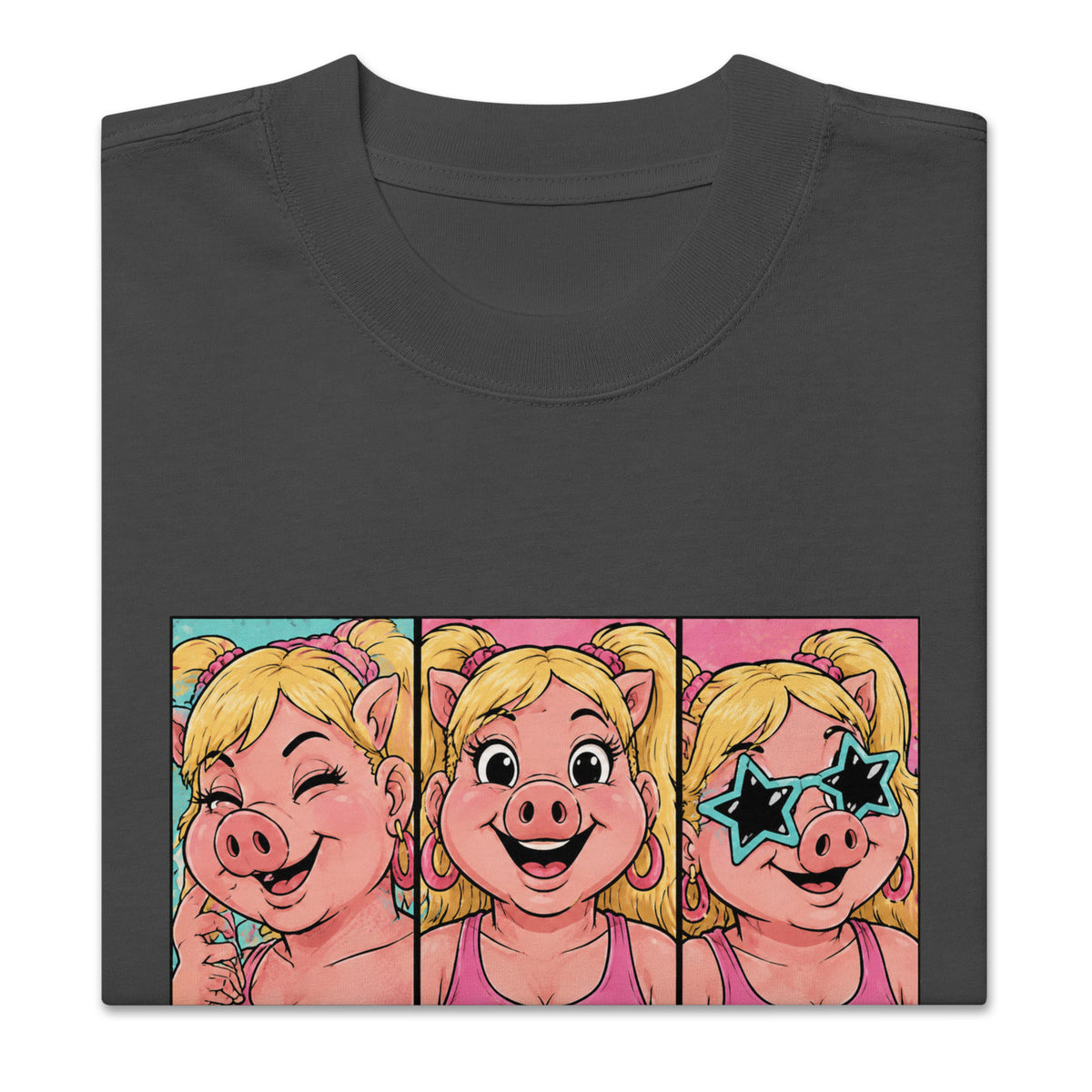 Wigette Triple Take Tee in Faded Black - folded front garment view