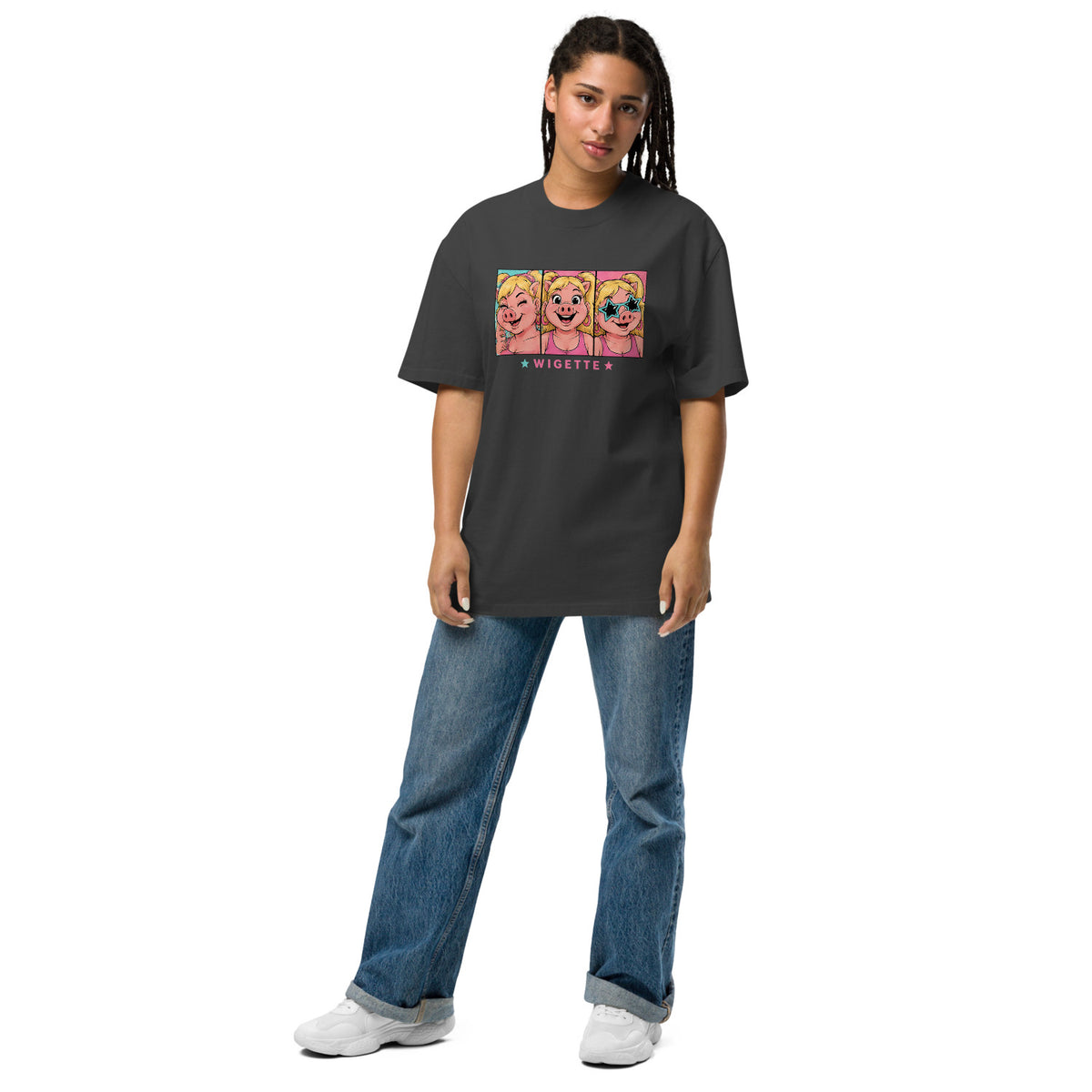 Wigette Triple Take Tee in Faded Black - women model front