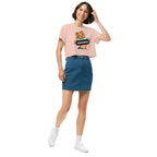 Wigette Censored Cropped Tee — Pale Pink — adult woman wearing the actual crop tee right front view; exact Printful digital mockup, tee only.