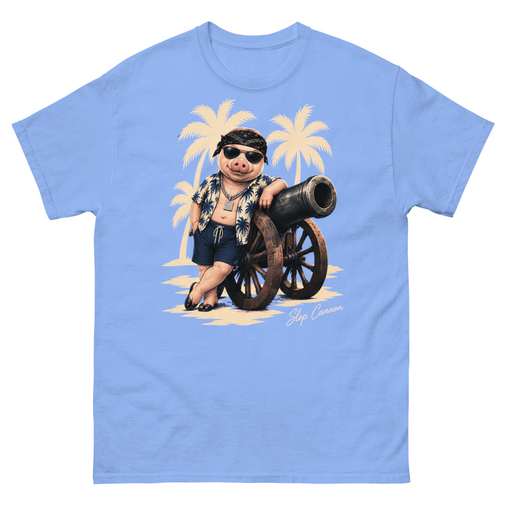 Cannon Country Club Tee — Pool Blue in Carolina Blue — Printful digital front mockup showing final approved large front artwork.