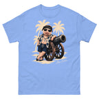 Cannon Country Club Tee — Pool Blue in Carolina Blue — Printful digital front mockup showing final approved large front artwork.
