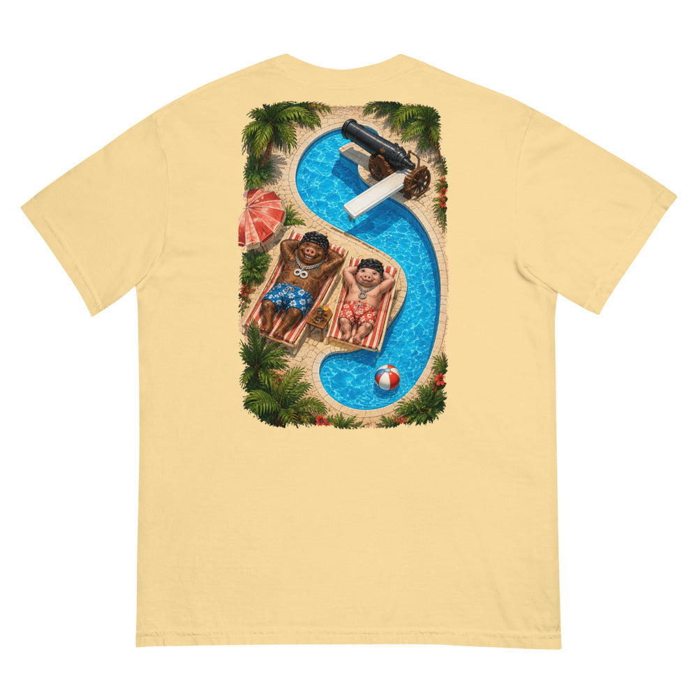 Cannon Boys S-Pool Tee — Butter Yellow in Butter — Printful digital back mockup showing final approved large back artwork.