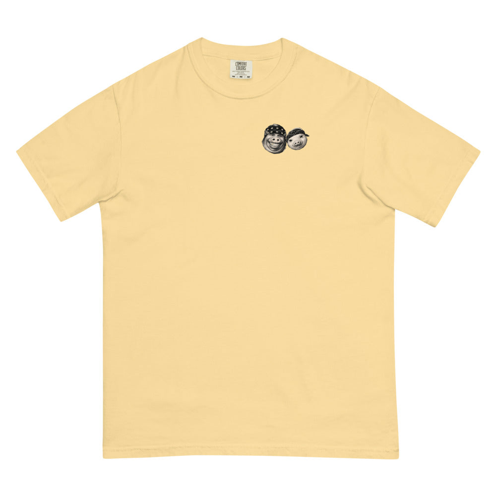 Cannon Boys S-Pool Tee — Butter Yellow in Butter — Printful digital front mockup showing small approved artwork on the wearer's left chest.