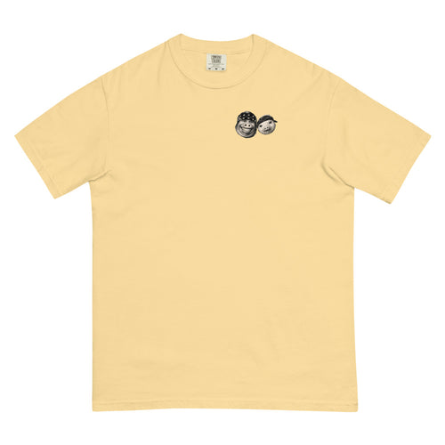 Cannon Boys S-Pool Tee — Butter Yellow in Butter — Printful digital front mockup showing small approved artwork on the wearer's left chest.