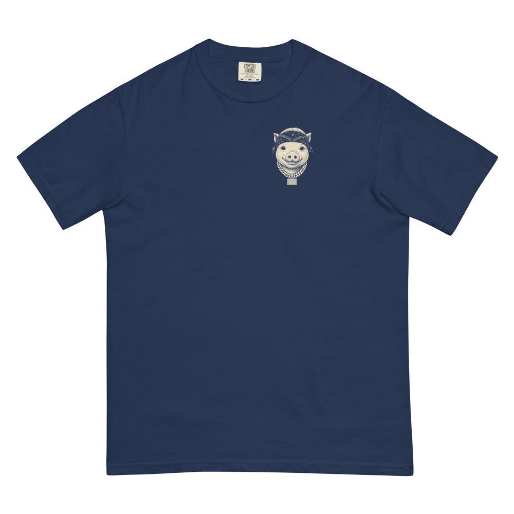 Little Cannon Boy Head Tee — Faded Navy in True Navy — Printful digital front mockup showing small approved artwork on the wearer's left chest.