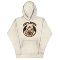 Slop Cannon Sleepy Pig Oval Hoodie — Oatmeal — full front with sleepy pig oval and SLOP CANNON lettering; Cotton Heritage M2580 pullover hoodie Oatmeal Heather; supplier digital mockup.