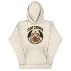 Slop Cannon Sleepy Pig Oval Hoodie — Oatmeal — full front with sleepy pig oval and SLOP CANNON lettering; Cotton Heritage M2580 pullover hoodie Oatmeal Heather; supplier digital mockup.