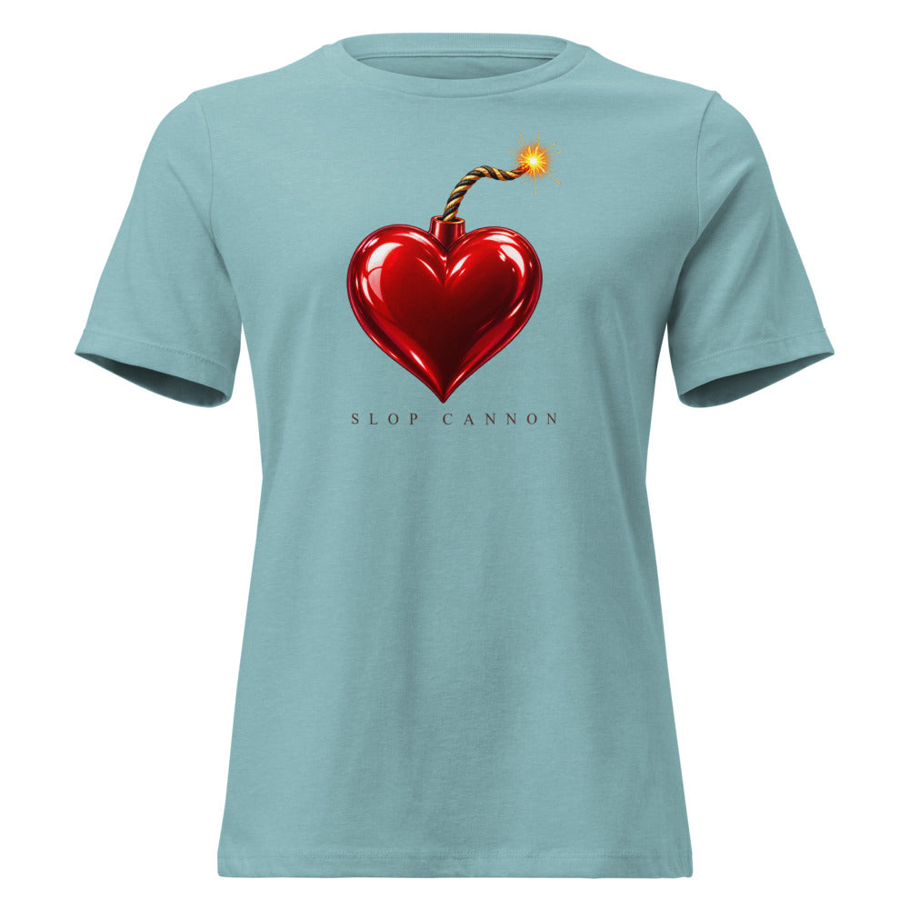 Heart Fuse women's tee — Heather Blue Lagoon — front view; supplier digital mockup.